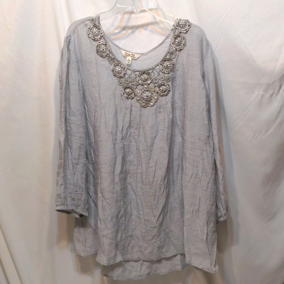 light gray boho blouse  Krazy Kat size XL - Picture 1 of 7